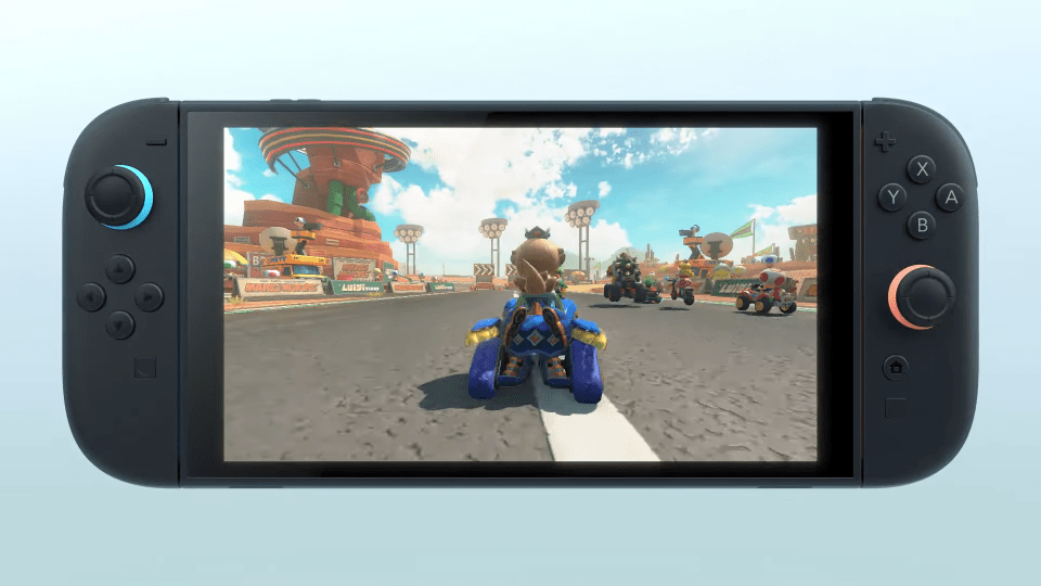 Nintendo Switch 2 playing a kart racing game.