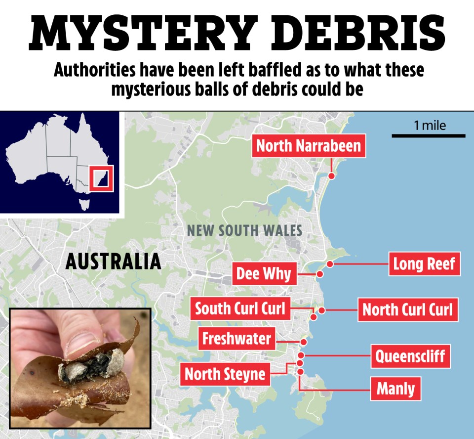 Map of Australia showing locations where mysterious debris balls were found.