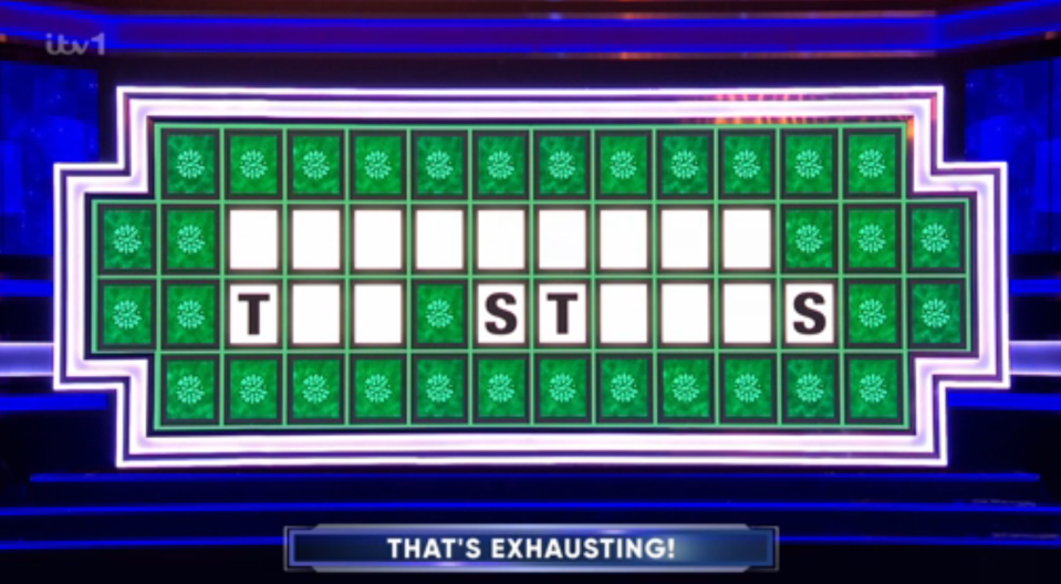 Wheel of Fortune game board showing partially solved puzzle with letters T, S, T, S.