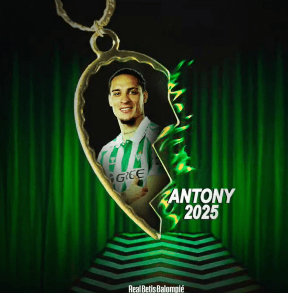 Illustration of Antony, a Real Betis Balompié player, in a broken heart-shaped pendant; Antony 2025.