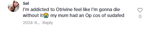 Screenshot of a social media comment about Otrivine addiction.