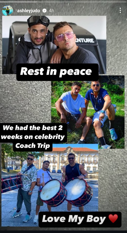 Tribute collage with photos of three men, including text that reads "Rest in peace" and "Love My Boy".