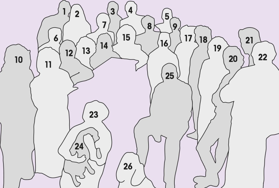 Illustration of 26 numbered figures.