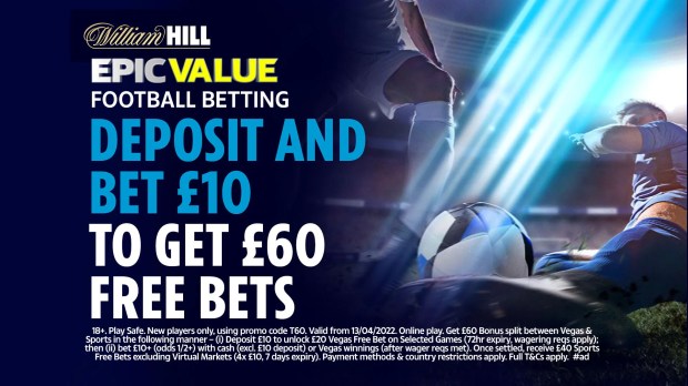 William Hill Epic Value football betting offer: Deposit and bet £10 to get £60 in free bets.