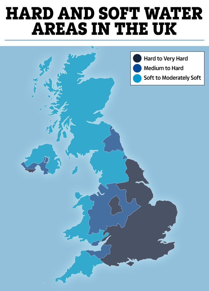 Map of UK water hardness.