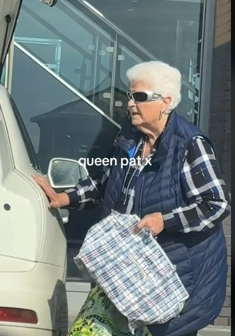 A woman unloading groceries from her car.