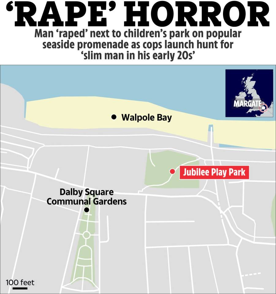 Map showing location of rape near Jubilee Play Park in Margate.