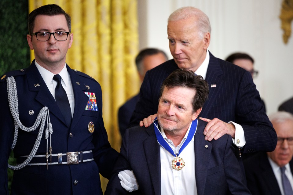 Back to the Future star Michael J Fox is given the Presidential Medal of Freedom by outgoing President Joe Biden