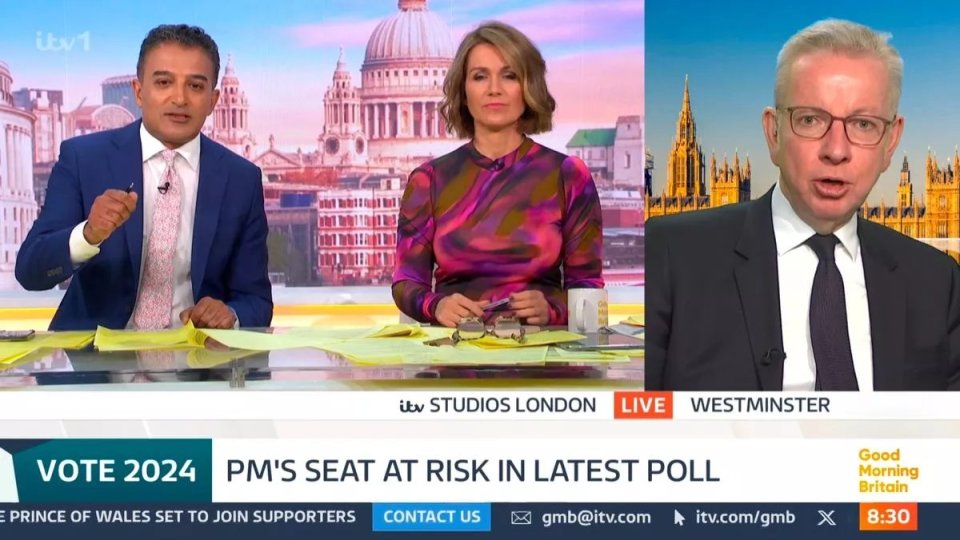 Adil Ray and Michael Gove on GMB discussing the latest poll results.