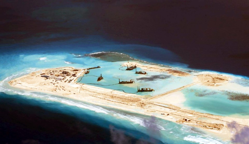 Aerial view of Fiery Cross Reef development in the Spratly Islands.