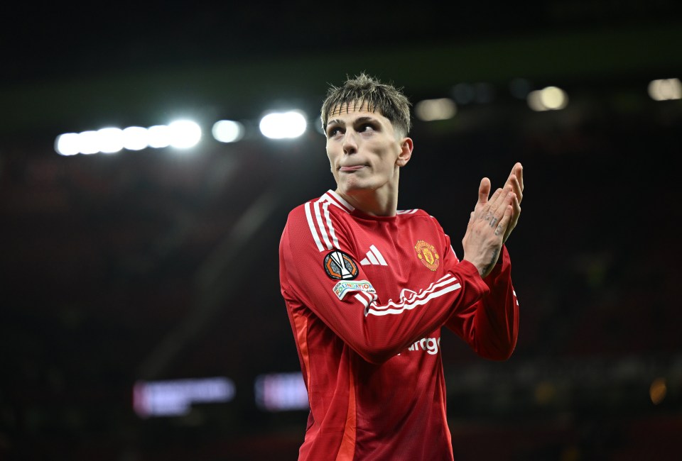 Alejandro Garnacho of Manchester United applauding fans.