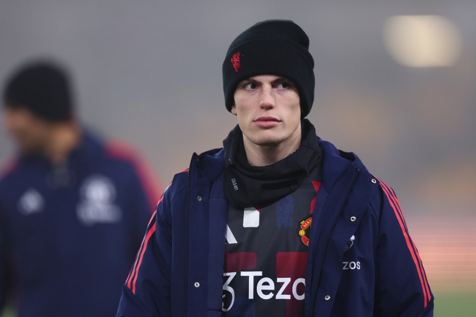 Alejandro Garnacho of Manchester United in a jacket and beanie.