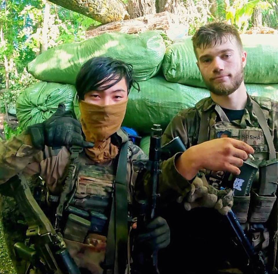 Ukrainian serviceman of the 24th Mechanized Brigade training near the front lines.