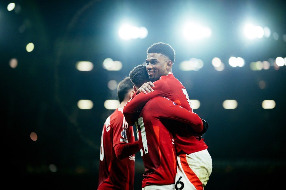 Amad Diallo of Manchester United celebrates scoring a goal.