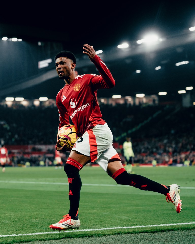 Amad Diallo of Manchester United celebrates scoring a goal.