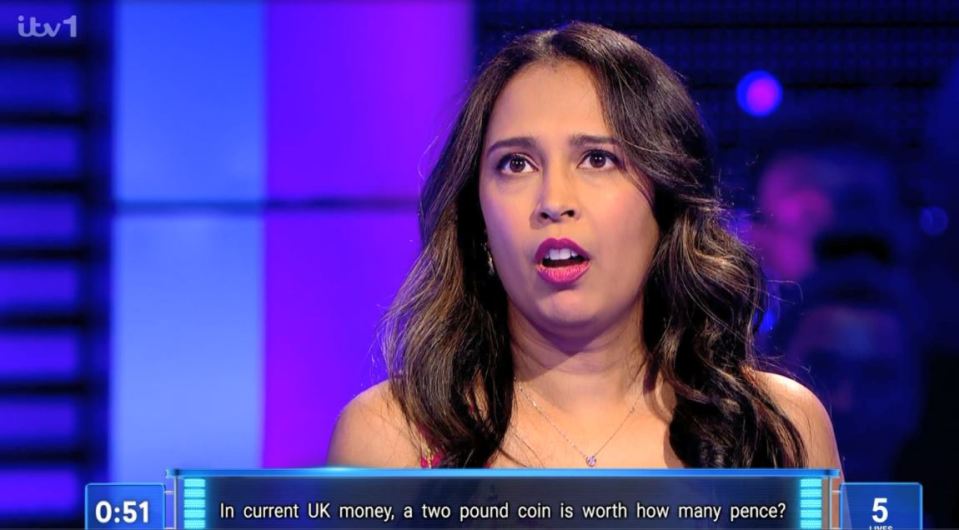 Contestant on Ant and Dec's Limitless Win struggling to answer a question about British currency.