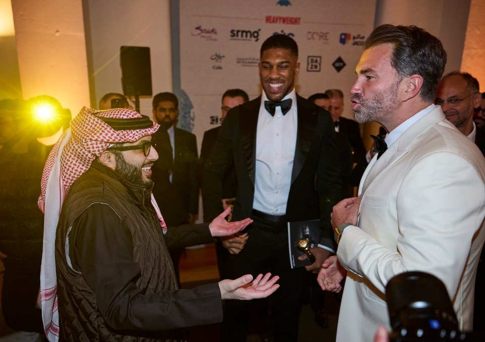 Anthony Joshua, Eddie Hearn, and Turki Alalshikh at the Ring Magazine Awards.