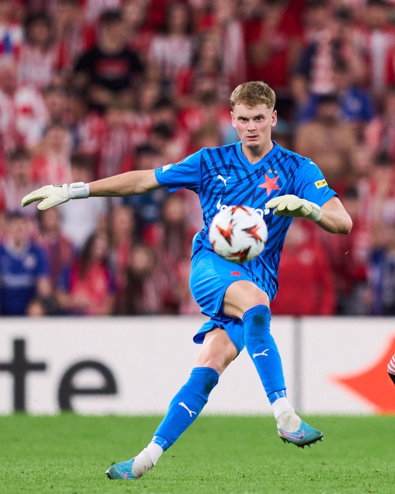 Antonin Kinsky of SK Slavia Praha playing soccer.