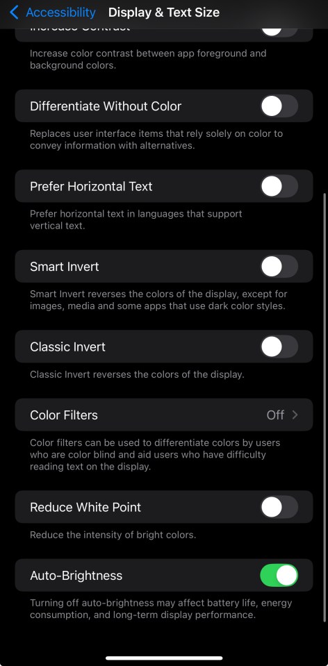 Dive into Accessibility settings to find the Auto-Brightness feature