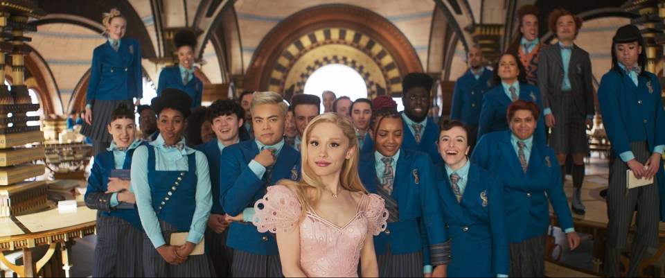 Ariana Grande as Glinda in a film still from *Wicked*.