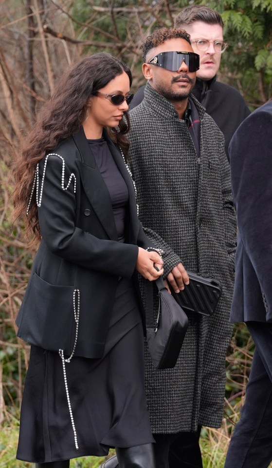 Jade Thirlwall and Marcus Collins arriving at The Vivienne's funeral.