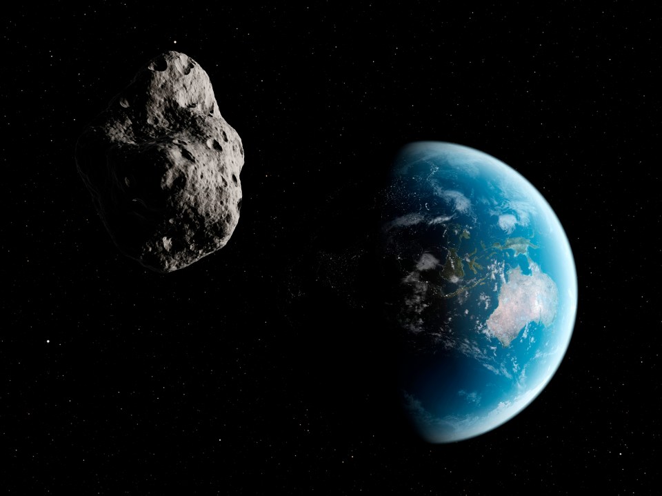 Illustration of an asteroid approaching Earth.