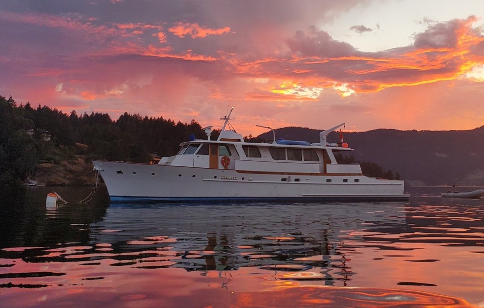 Tangaroa on the water at sunset