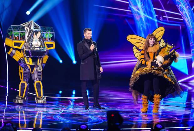 Robobunny, Joel Dommett, and Nicola Roberts on The Masked Singer.