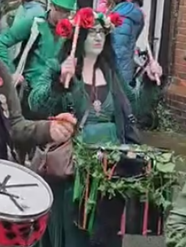 Barbara Maura Lane, a barrister known as the "White Witch of Rye," at a procession.