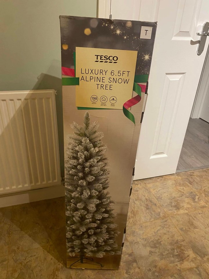 Tesco 6.5ft Alpine Snow Tree in box.