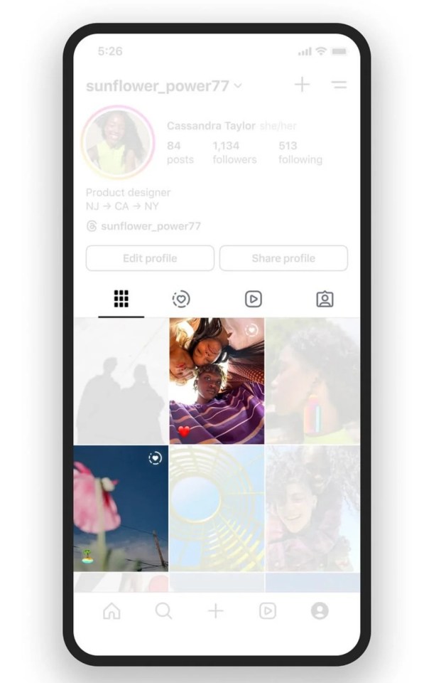 Illustration of Instagram profile changes showing highlights moving to the grid.