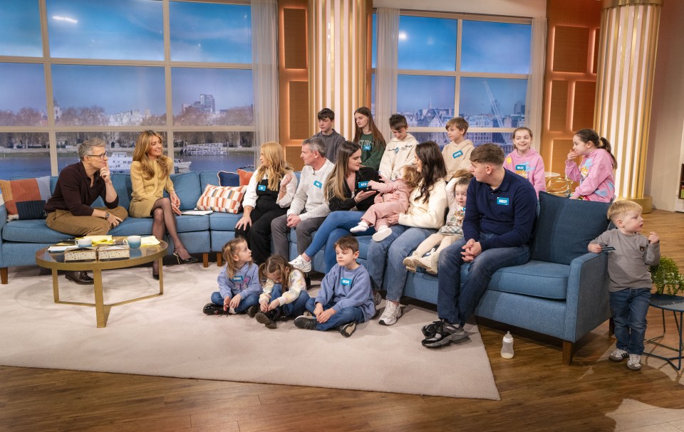 Ben Shephard and Cat Deeley interview the Radford family on a TV show.