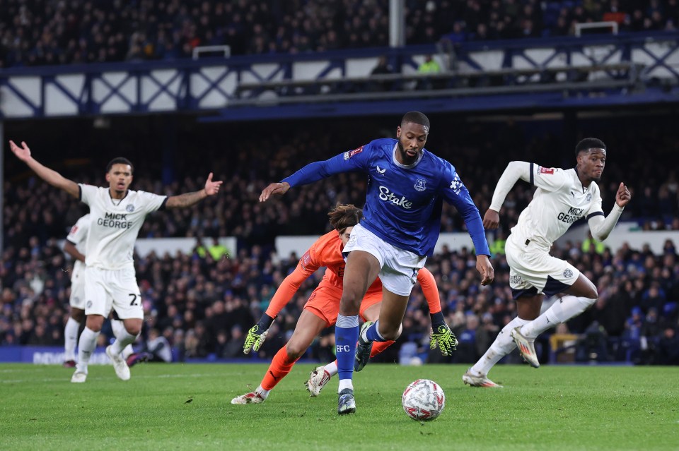 Everton's Beto scores a goal against Peterborough United.