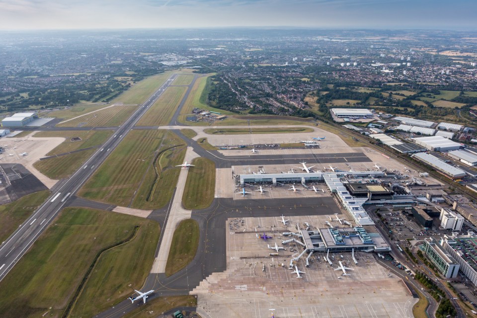 Aerial view of Birmingham Airport, UK.