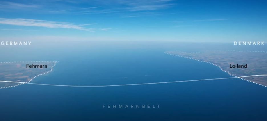 Aerial view of the Fehmarnbelt tunnel connecting Fehmarn (Germany) and Lolland (Denmark).