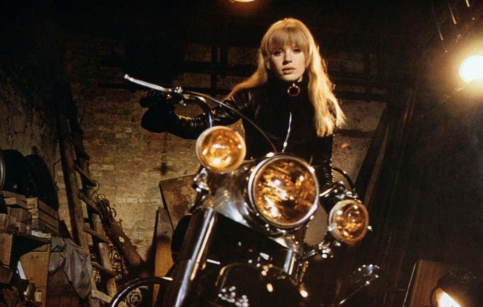 Marianne Faithfull on a motorcycle, from the film *The Girl on a Motorcycle*.