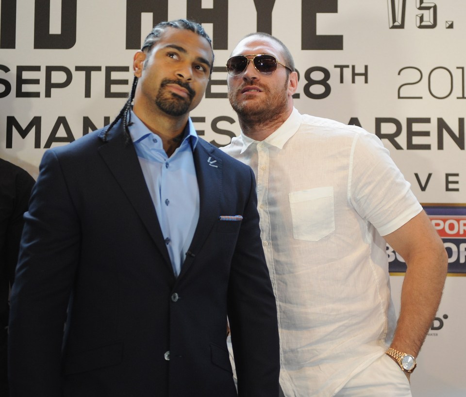 David Haye and Tyson Fury at a press conference.