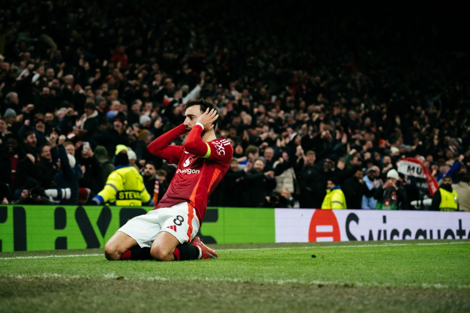 Bruno Fernandes of Manchester United celebrating a goal.