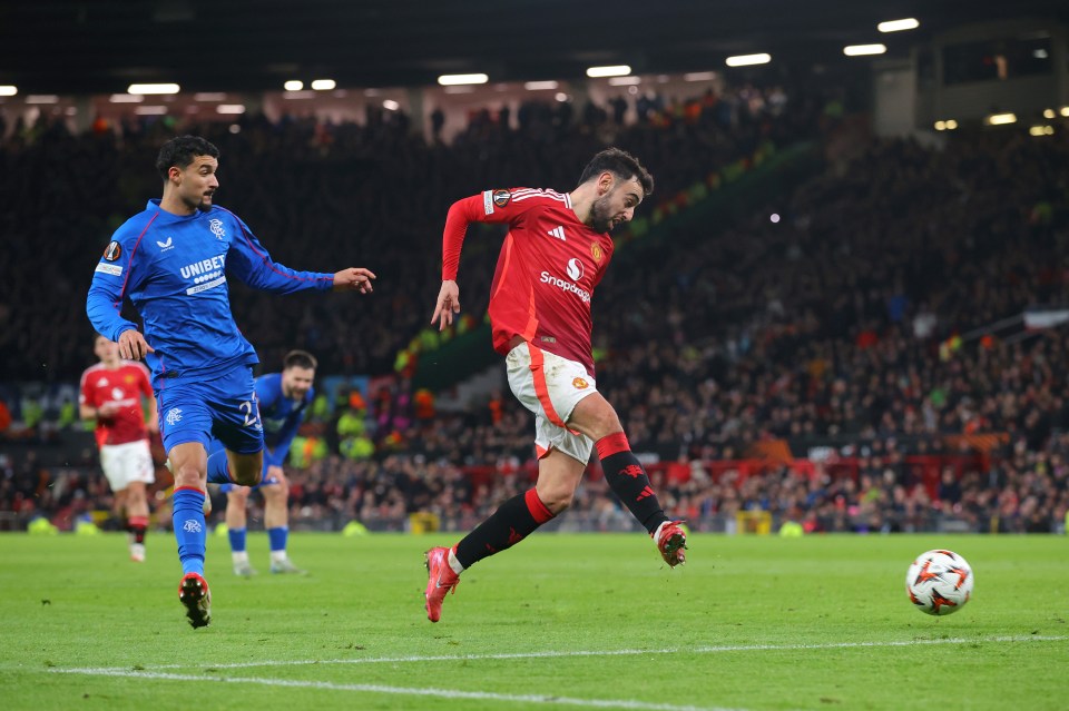 Bruno Fernandes of Manchester United scoring a goal.