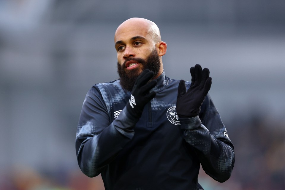 Bryan Mbeumo of Brentford acknowledging fans.