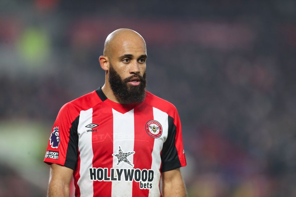 Bryan Mbeumo of Brentford FC in his team uniform.