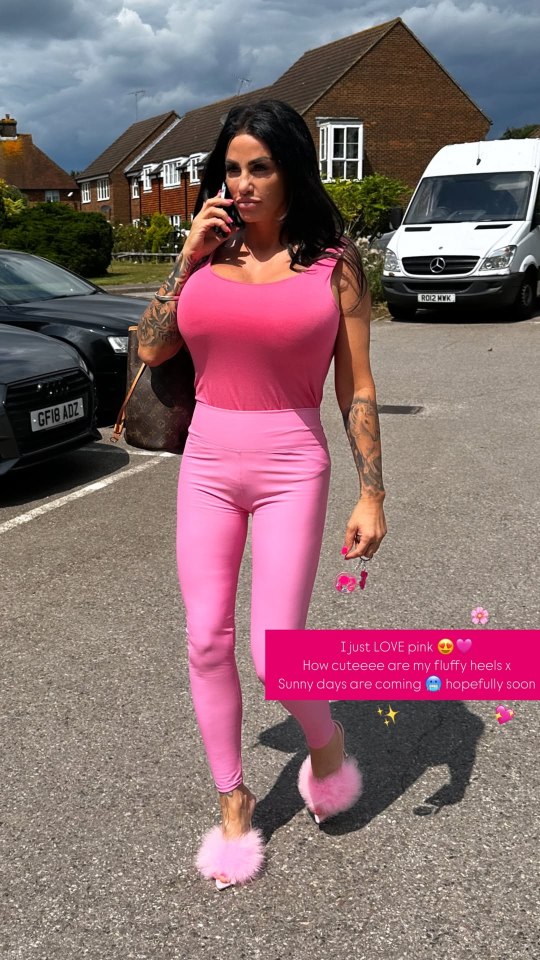 Katie Price in a pink outfit.