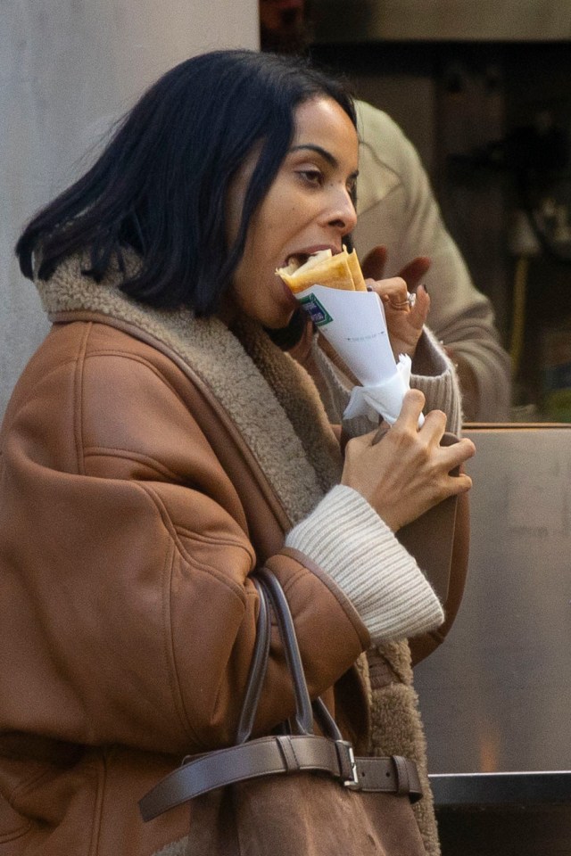 Rochelle Humes and Marrion Valette Areola eating crepes.