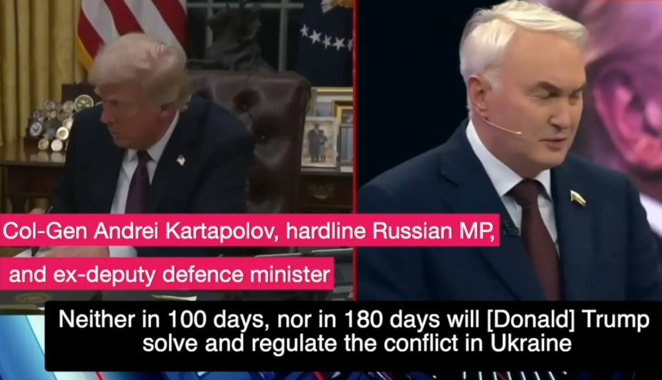 Col-Gen Andrei Kartapolov criticizing Donald Trump's ability to resolve the Ukraine conflict.