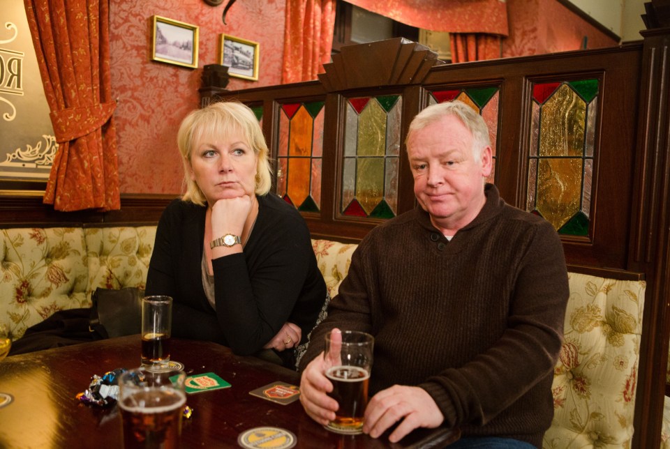 Sue on the show as Eileen Grimshaw in 2016, alongside Les Dennis