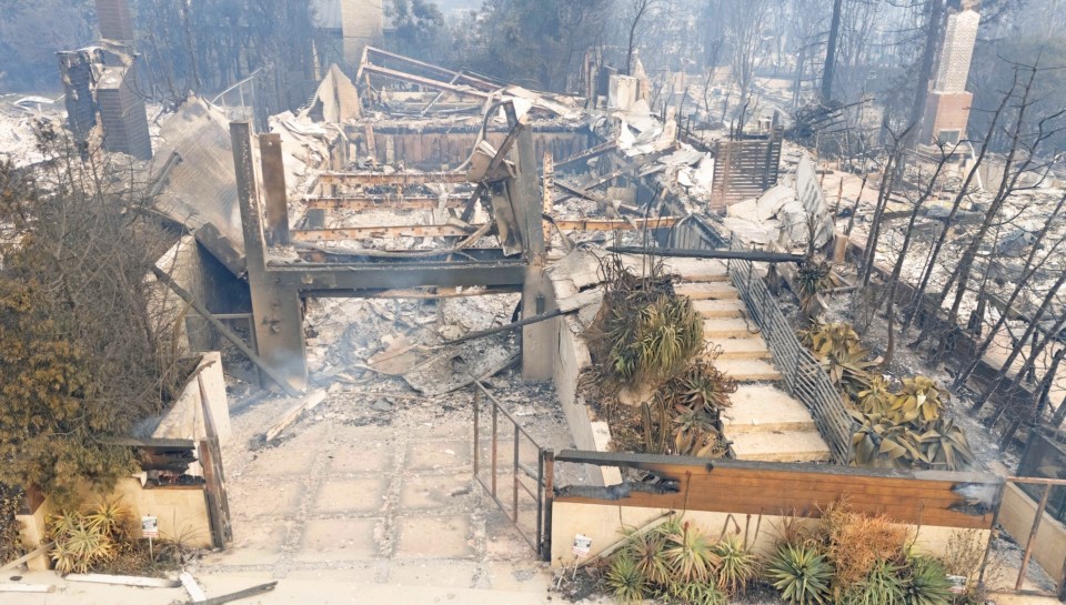 Fire-damaged remains of Anthony Hopkins' home.