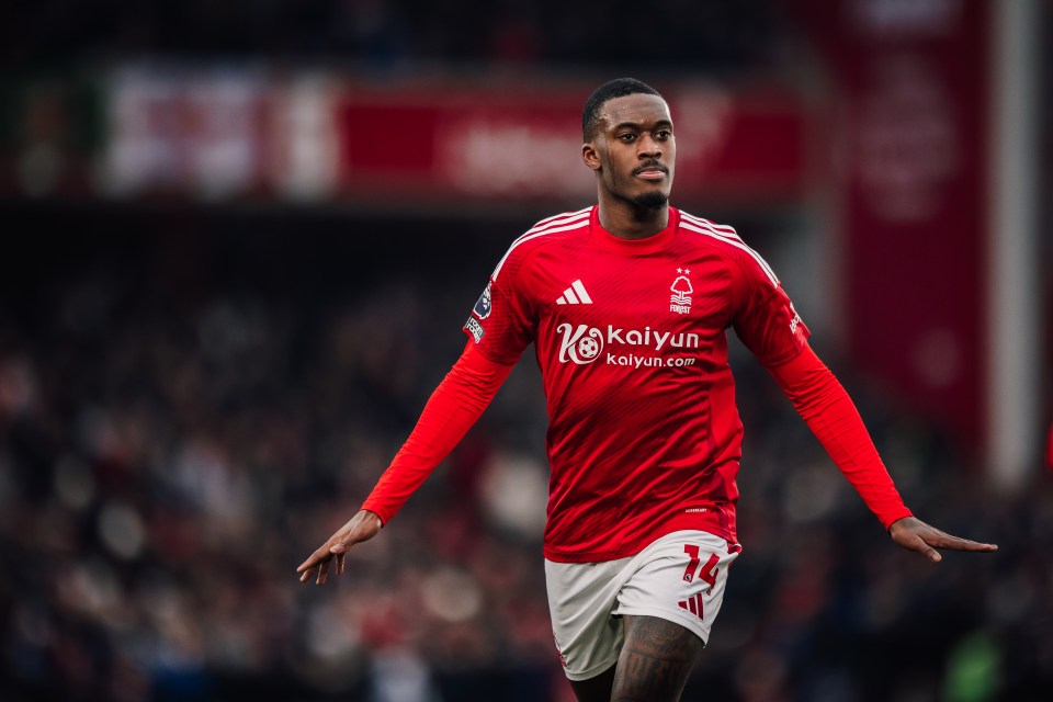 Callum Hudson-Odoi of Nottingham Forest celebrating a goal.