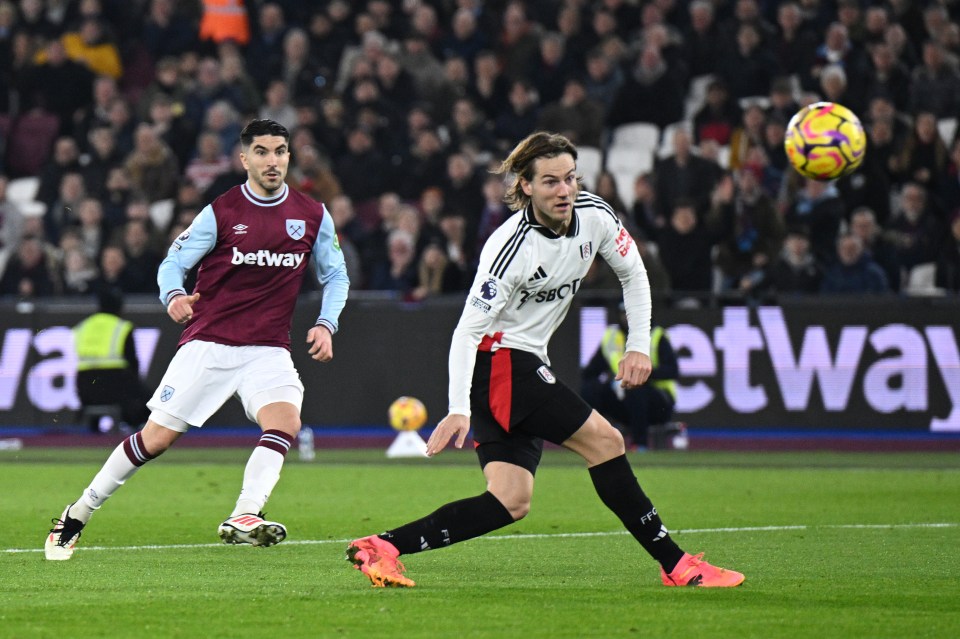 Carlos Soler of West Ham United scoring a goal.