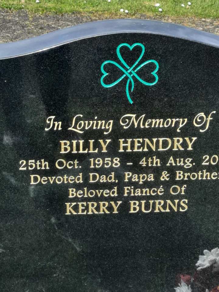 Headstone for Billy Hendry, with dates of birth and death, and description of his roles in life.