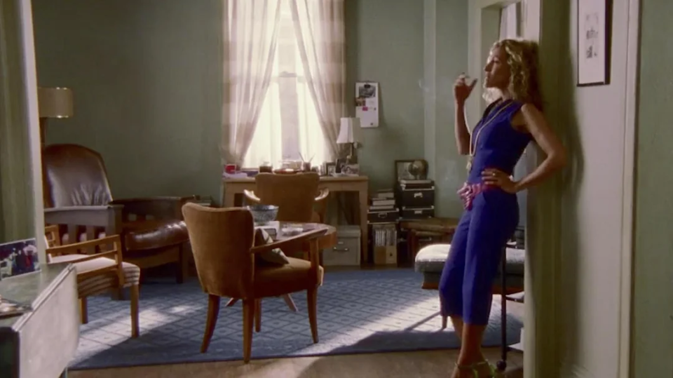 Carrie Bradshaw in her apartment from Sex and the City.